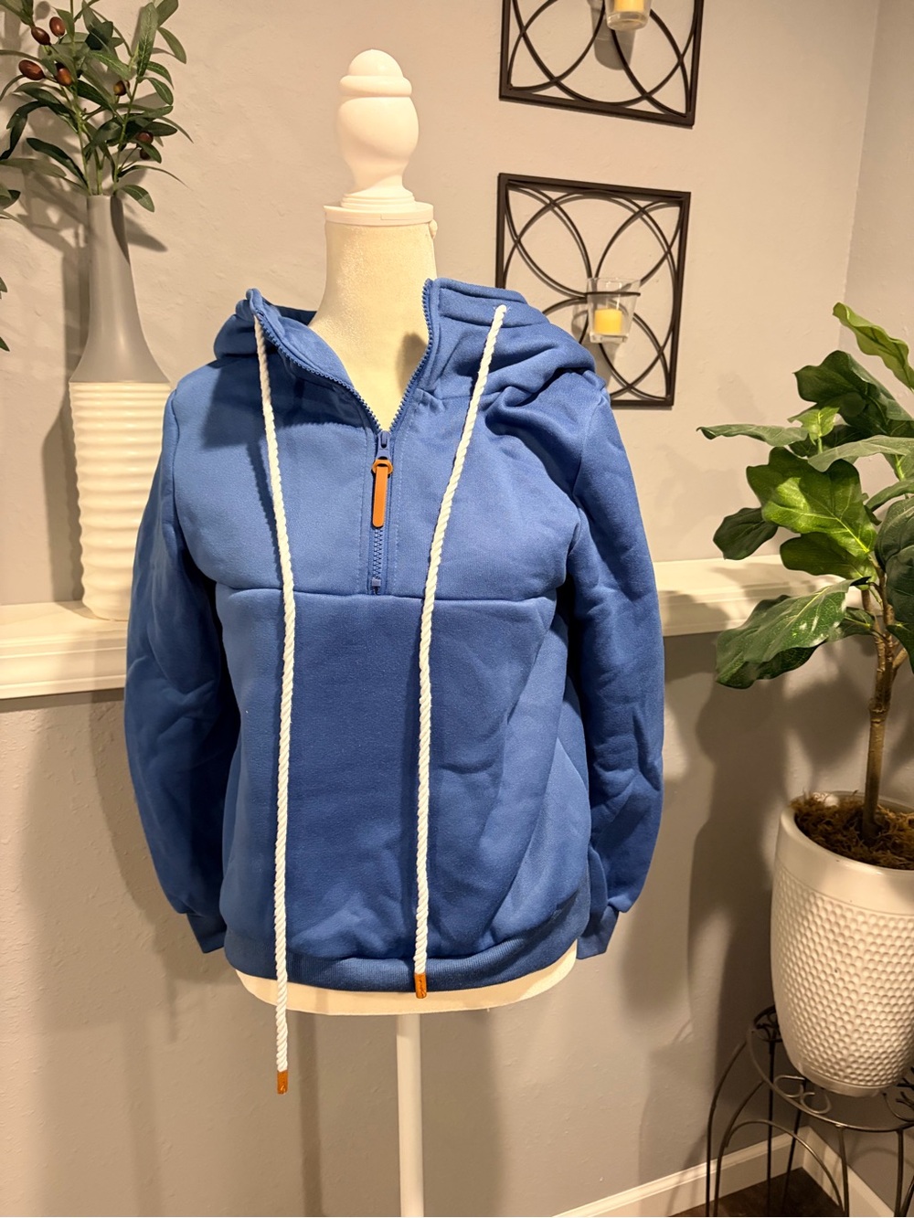 Blue Hooded Pullover Jacket with Drawstring